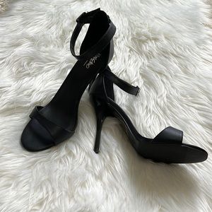 Black faux leather 3” heels with ankle straps